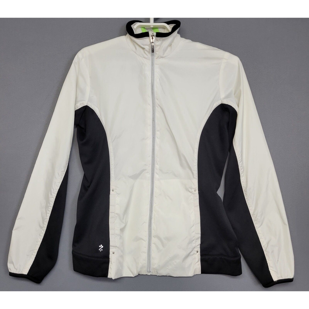 Izod PFX Windbreaker Jacket Womens XS White Black Full Front Zipper Pockets Golf